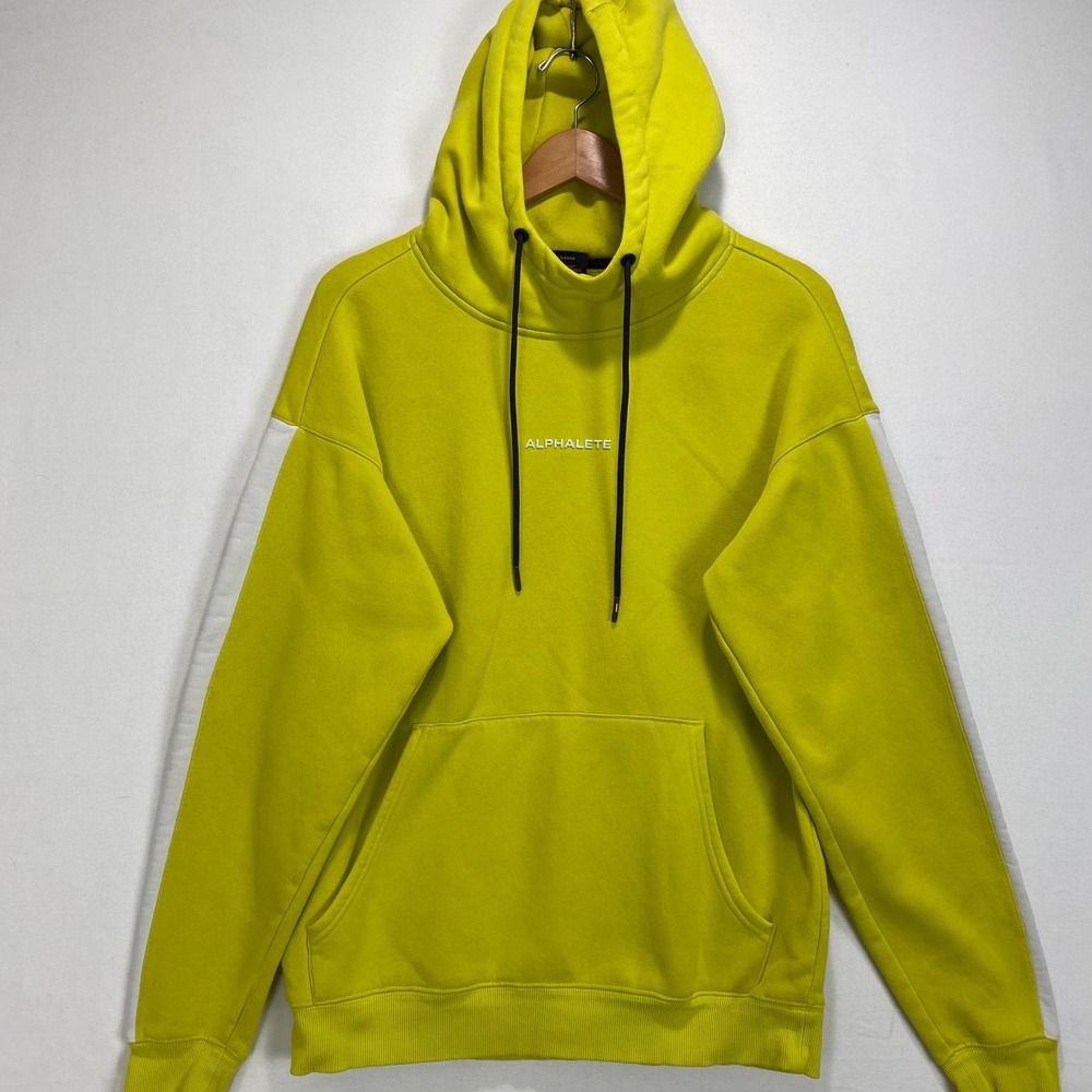 Alphalete Hoodie Neon Yellow Long Sleeve Pullover‎ Pocket Athletic Men L